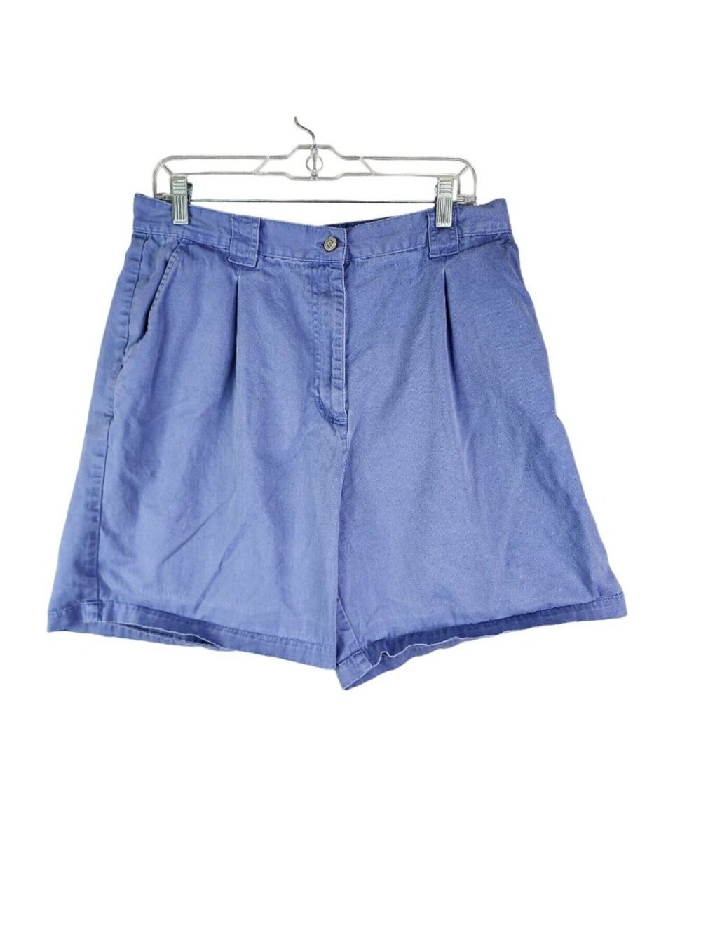 Women Vintage Bill Blass Blue Pleated Shorts 7" Inseam 100% Cotton Size 16